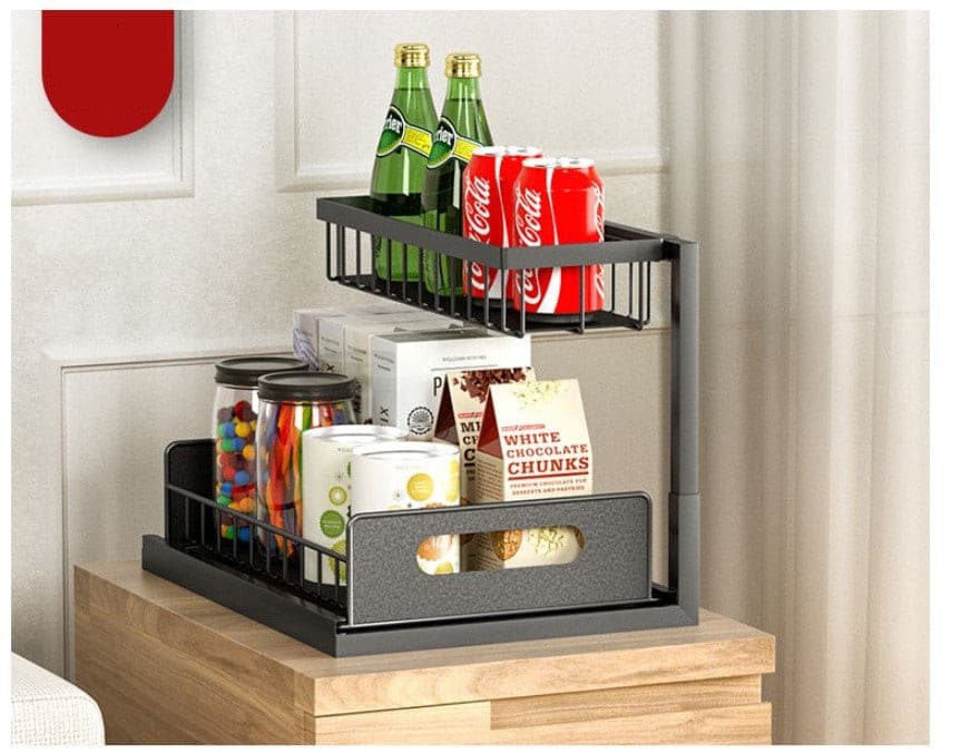 Black Steel Kitchen Bathroom Benchtop Under Sink Storage Rack.